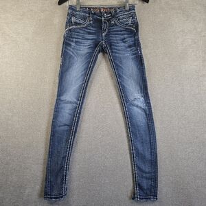 ROCK REVIVAL Girl Sz 23 Jeans Skinny Distress Charlotte Embellished (24x30) (F28